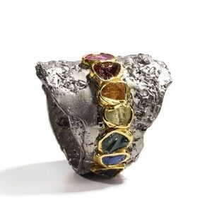 German Kabirski Septem Sapphire And Chrysoberyl Ring Rainbow Silver Gem Gold 9